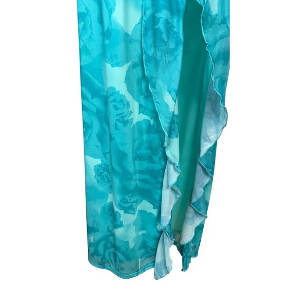 2/$30 NWT Something New Medium Turquoise/Teal Floral Ruffle Maxi Skirt Side Slit - Picture 7 of 16